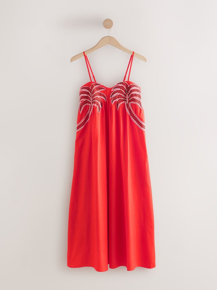 Buy Orange Embroidered Palm Midi Dress from Next USA