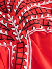 Orange Embroidered Palm Midi Dress - Image 5 of 6