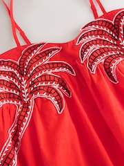 Orange Embroidered Palm Midi Dress - Image 6 of 6