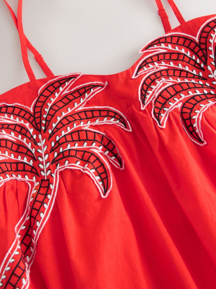 Orange Embroidered Palm Midi Dress - Image 6 of 6