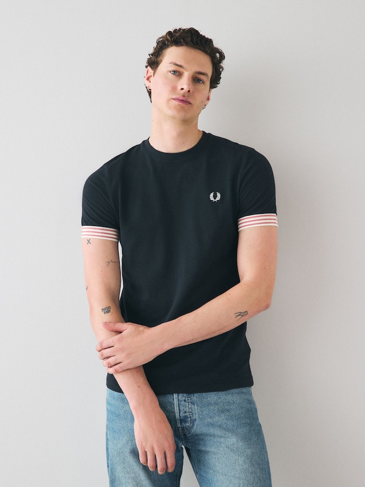 Синий - Fred Perry футболка в полоску с манжетами - Image 1 of 6