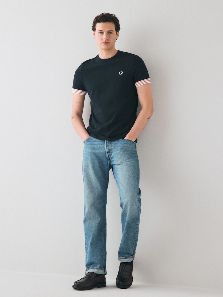 Синий - Fred Perry футболка в полоску с манжетами - Image 2 of 6