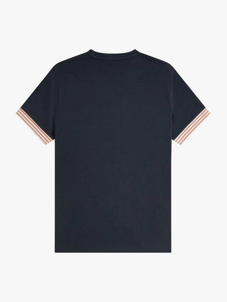 Синий - Fred Perry футболка в полоску с манжетами - Image 6 of 6