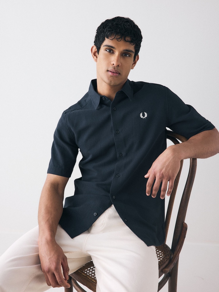 Синій - Fred Perry Textured Seersucker Shirt - Image 3 of 7