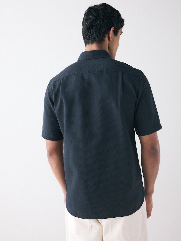 Синій - Fred Perry Textured Seersucker Shirt - Image 4 of 7