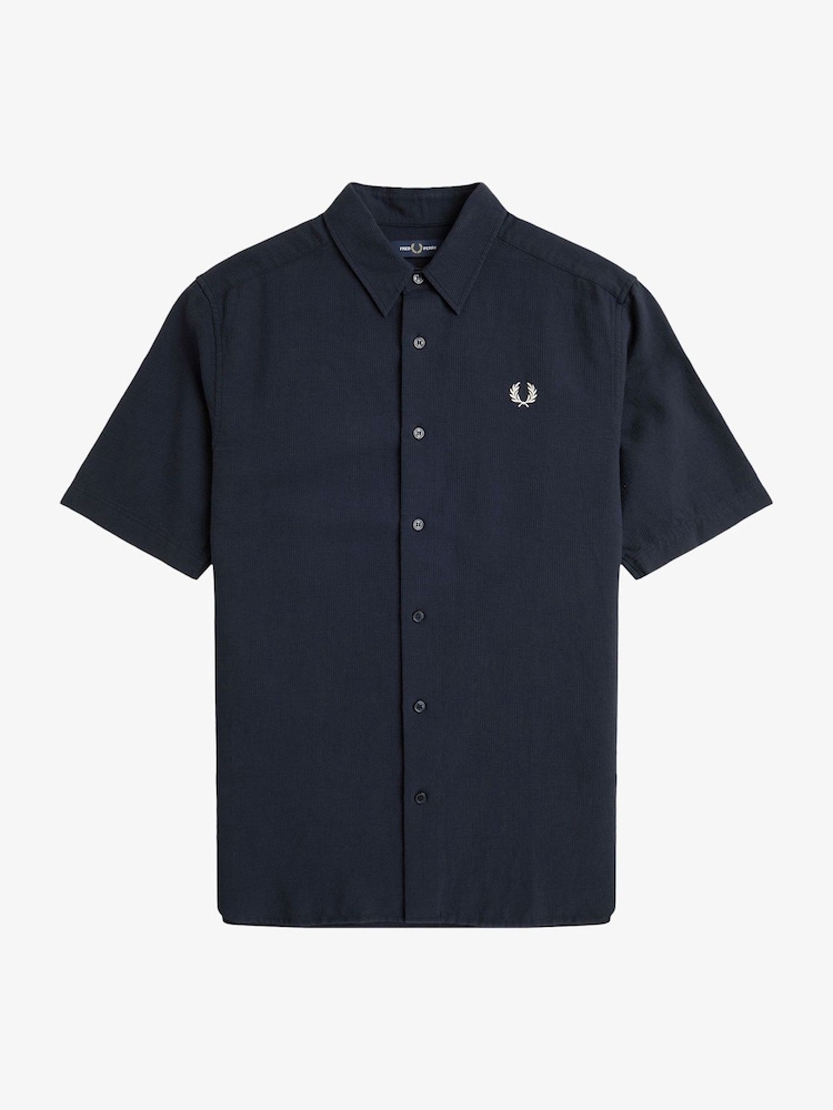Синій - Fred Perry Textured Seersucker Shirt - Image 6 of 7
