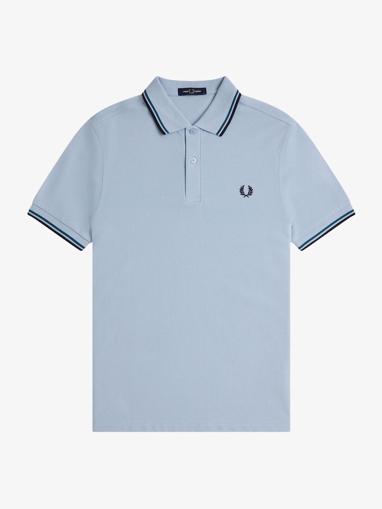 Hemelsblauw - Fred Perry polo met tweekleurig gestreept randje - Image 6 of 8