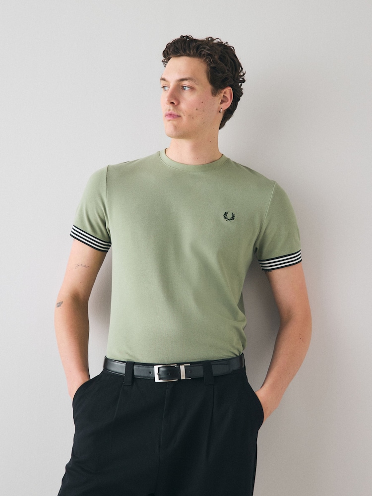 Темно-зеленый - Fred Perry футболка в полоску с манжетами - Image 1 of 6