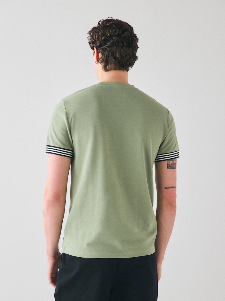 Темно-зеленый - Fred Perry футболка в полоску с манжетами - Image 2 of 6