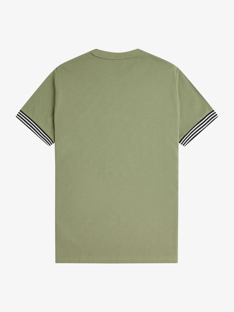 Темно-зеленый - Fred Perry футболка в полоску с манжетами - Image 6 of 6