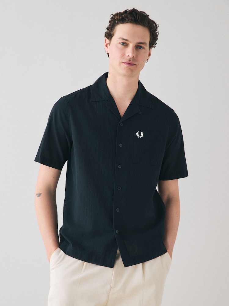 Fred Perry Crepe Textured Short Sleeve Resort Shirt - Image 1 of 6 Fred Perry Crepe Textured Short Sleeve Resort Shirt - Image 1 of 6