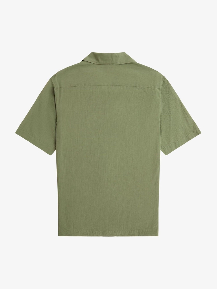Зеленый - Fred Perry Crepe Textured Short Sleeve Resort Shirt - Image 6 of 6