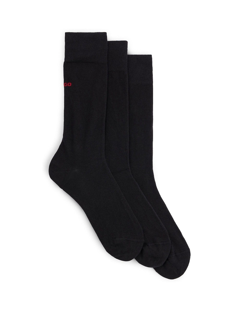 HUGO Black Regular Logo Socks 3 Pack - Image 1 of 3
