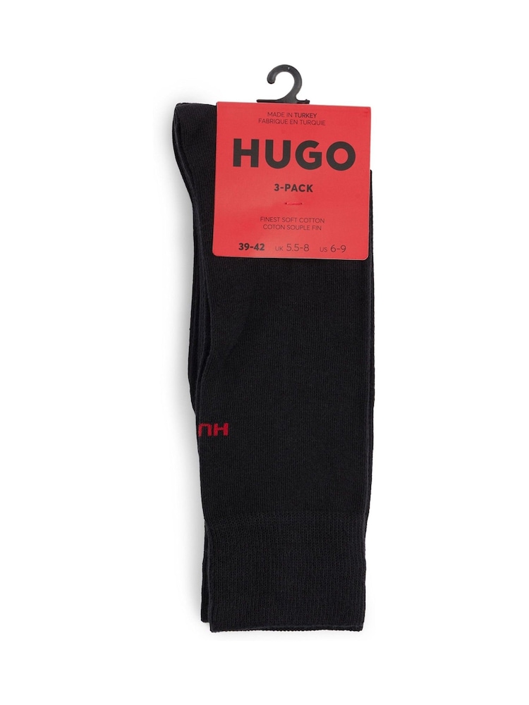 HUGO Black Regular Logo Socks 3 Pack - Image 2 of 3