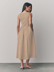 Stone Woven Jersey Mix Sleeveless Racer Ribbed Midi Dress - Image 2 of 6