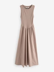 Stone Woven Jersey Mix Sleeveless Racer Ribbed Midi Dress - Image 4 of 6