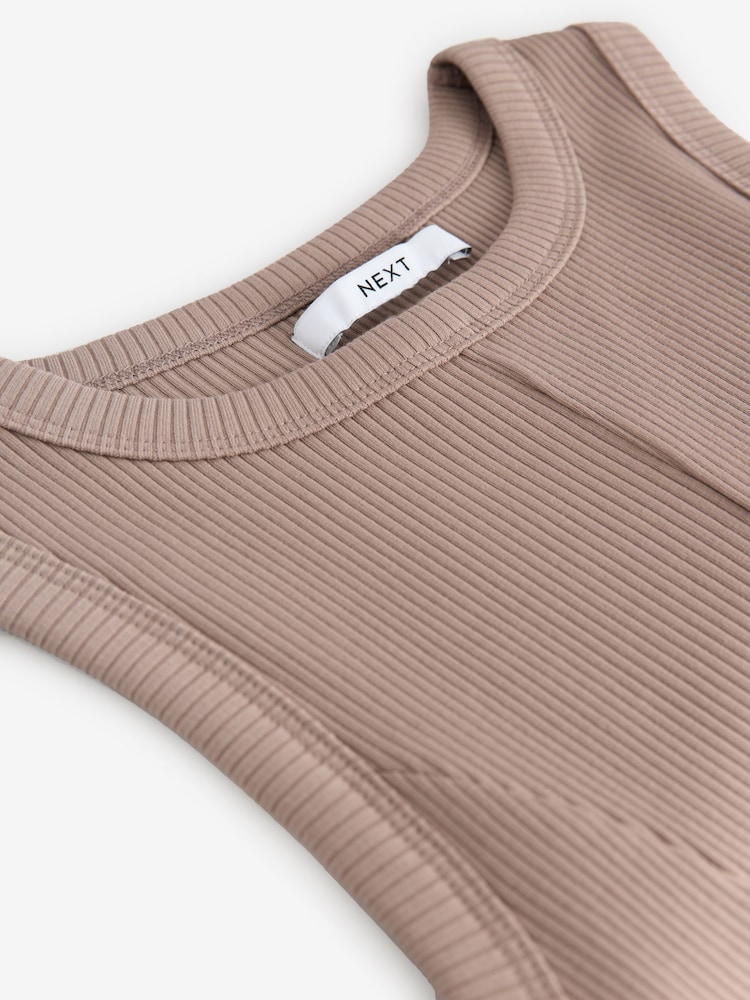 Stone Woven Jersey Mix Sleeveless Racer Ribbed Midi Dress - Image 6 of 6