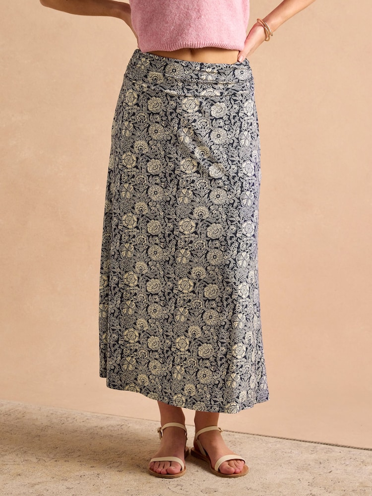 Joules Nia Navy Midi Skirt - Image 1 of 5