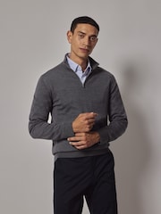 Hawes & Curtis Grey Merino 1/2 Zip Jumper - Image 1 of 3