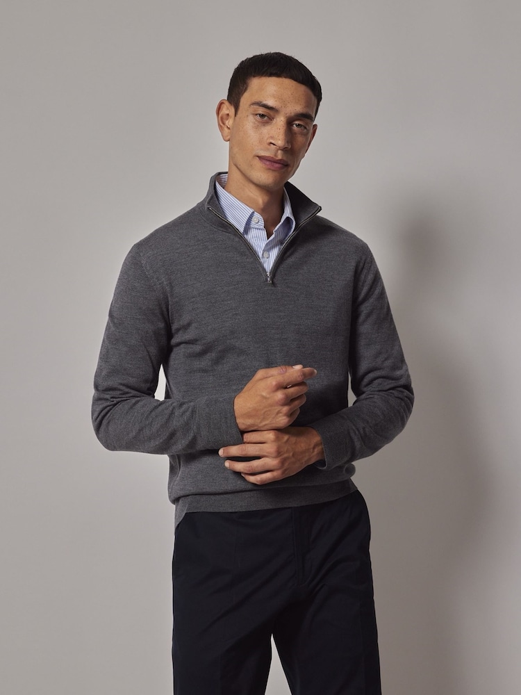 Hawes & Curtis Grey Merino 1/2 Zip Jumper - Image 1 of 3