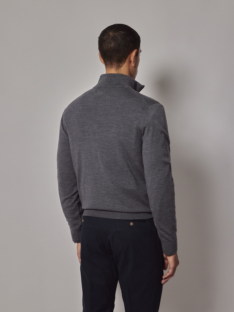 Hawes & Curtis Grey Merino 1/2 Zip Jumper - Image 2 of 3 Hawes & Curtis Grey Merino 1/2 Zip Jumper - Image 2 of 3