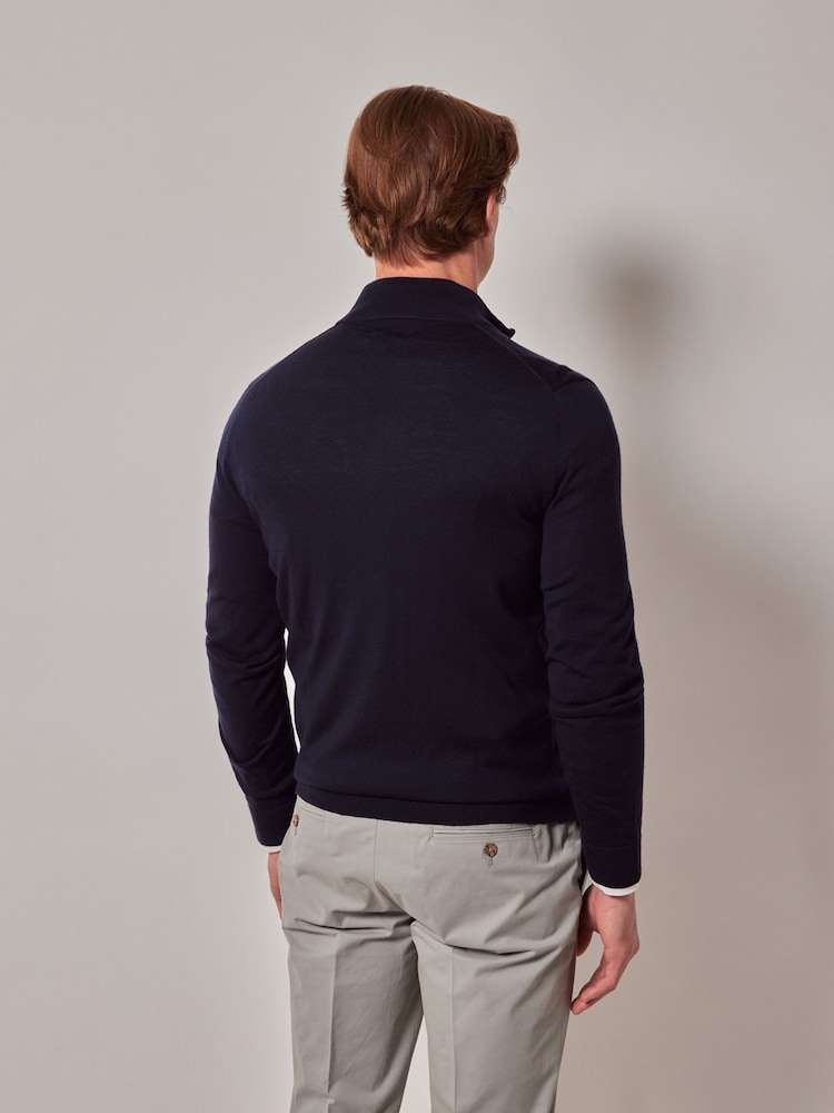 Hawes & Curtis Blue Zip Up Merino Jumper - Image 2 of 3