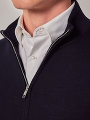 Hawes & Curtis Blue Zip Up Merino Jumper - Image 3 of 3