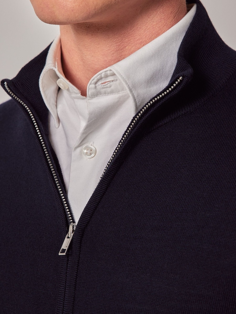 Hawes & Curtis Blue Zip Up Merino Jumper - Image 3 of 3