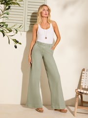 Friends Like These Khaki Green Smart Wide Leg Jeans - Image 1 of 4