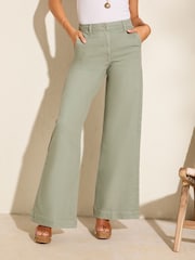 Friends Like These Khaki Green Smart Wide Leg Jeans - Image 2 of 4