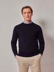 Hawes & Curtis Blue Crew Neck Merino Jumper - Image 1 of 3