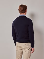 Hawes & Curtis Blue Crew Neck Merino Jumper - Image 2 of 3