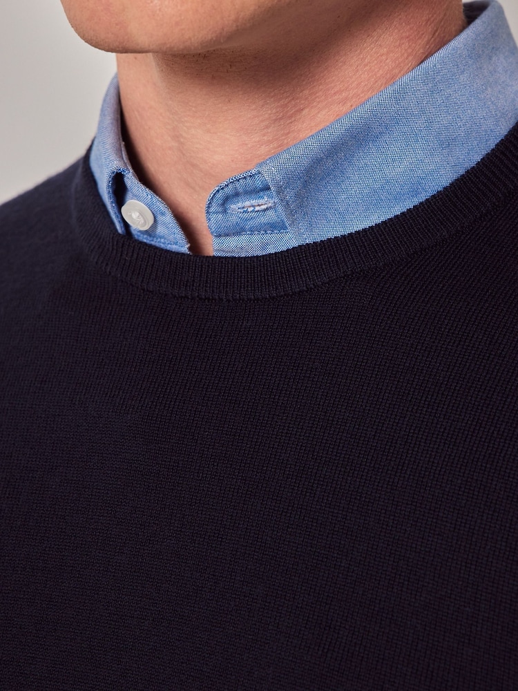 Hawes & Curtis Blue Crew Neck Merino Jumper - Image 3 of 3