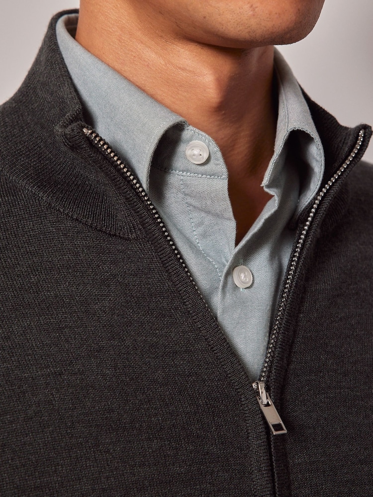 Hawes & Curtis Green Zip Up Merino Jumper - Image 3 of 3