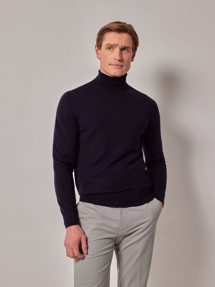 Hawes & Curtis Blue Roll Neck Merino Jumper - Image 1 of 3 Hawes & Curtis Blue Roll Neck Merino Jumper - Image 1 of 3