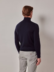 Hawes & Curtis Blue Roll Neck Merino Jumper - Image 2 of 3
