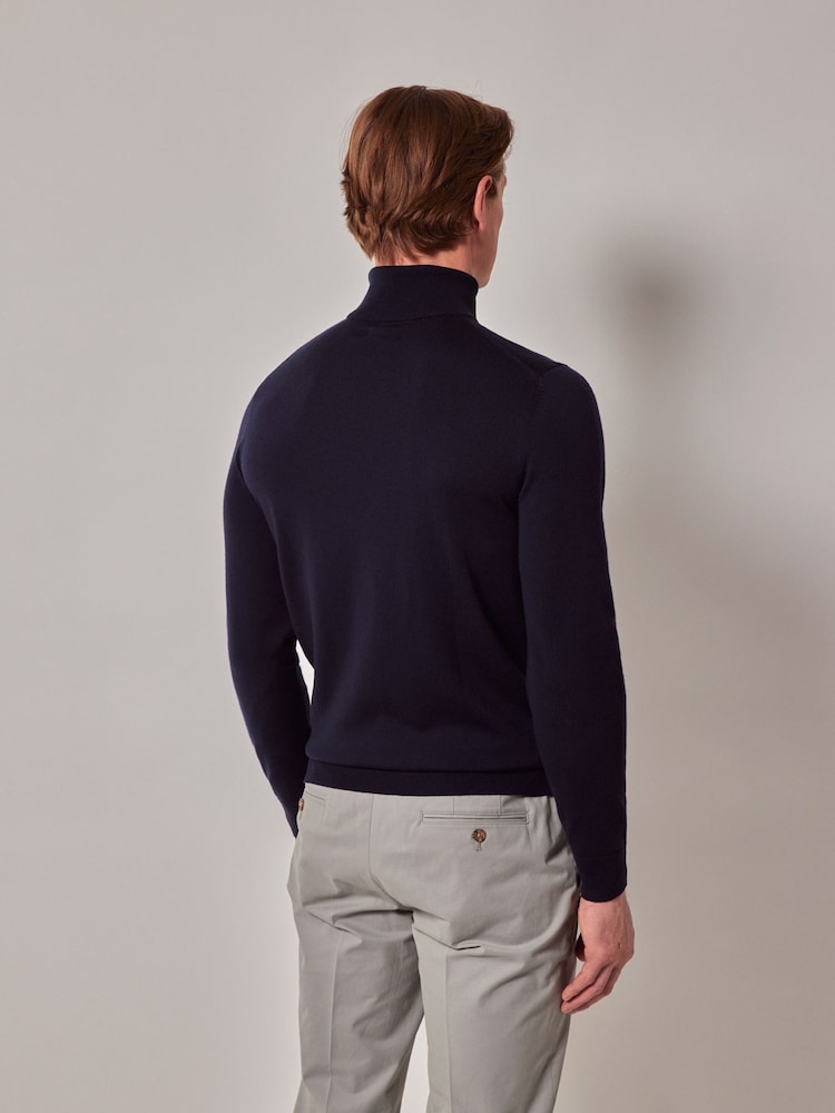 Hawes & Curtis Blue Roll Neck Merino Jumper - Image 2 of 3