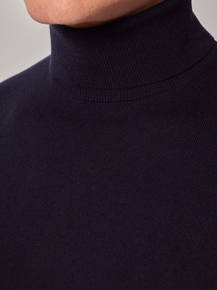 Hawes & Curtis Blue Roll Neck Merino Jumper - Image 3 of 3