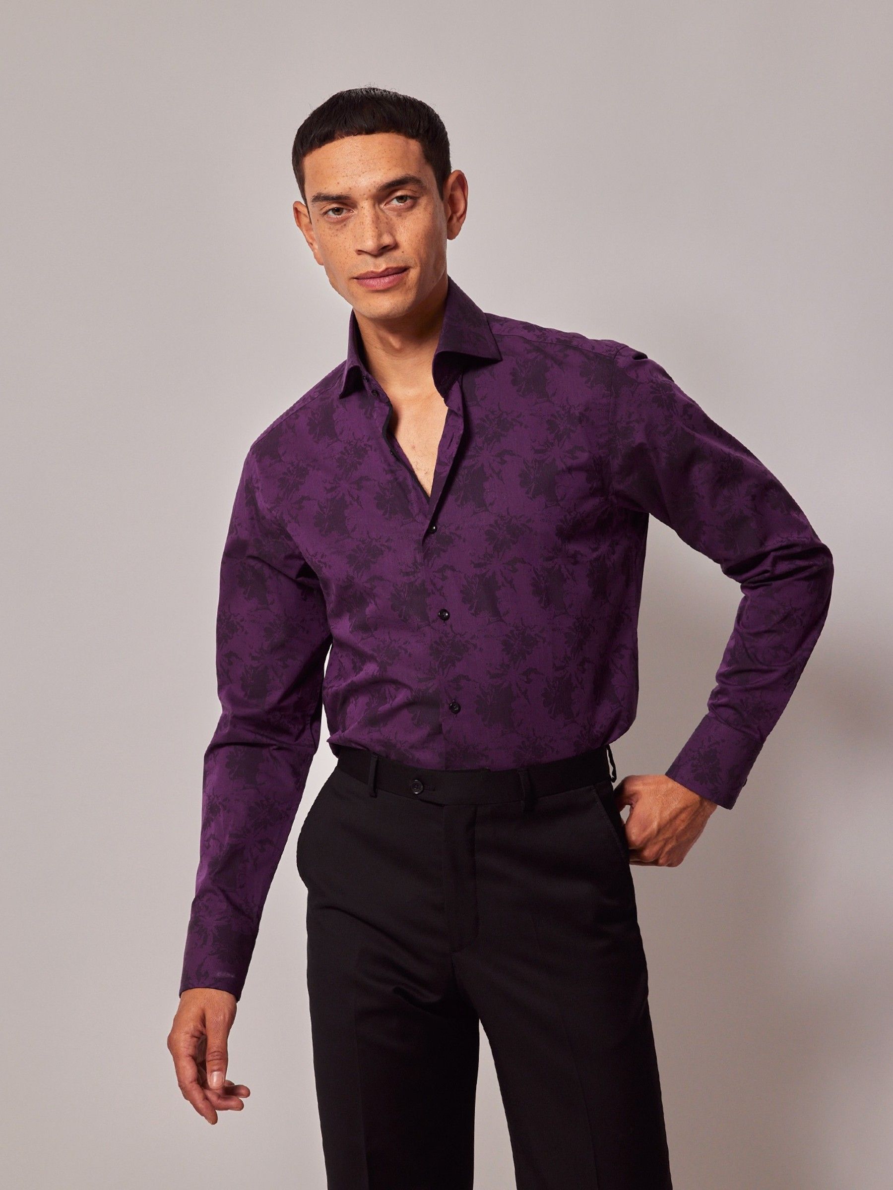 20-60代 人気ファッションブランド & Hawes Buy Curtis Flower Jacquard Woven Collar High Purple トップス