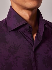 Hawes & Curtis Purple High Collar Woven Jacquard Flower 100% Cotton Shirt - Image 4 of 4