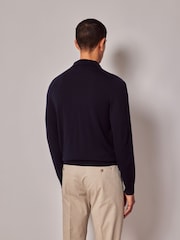 Hawes & Curtis Blue Merino Polo Jumper - Image 2 of 3