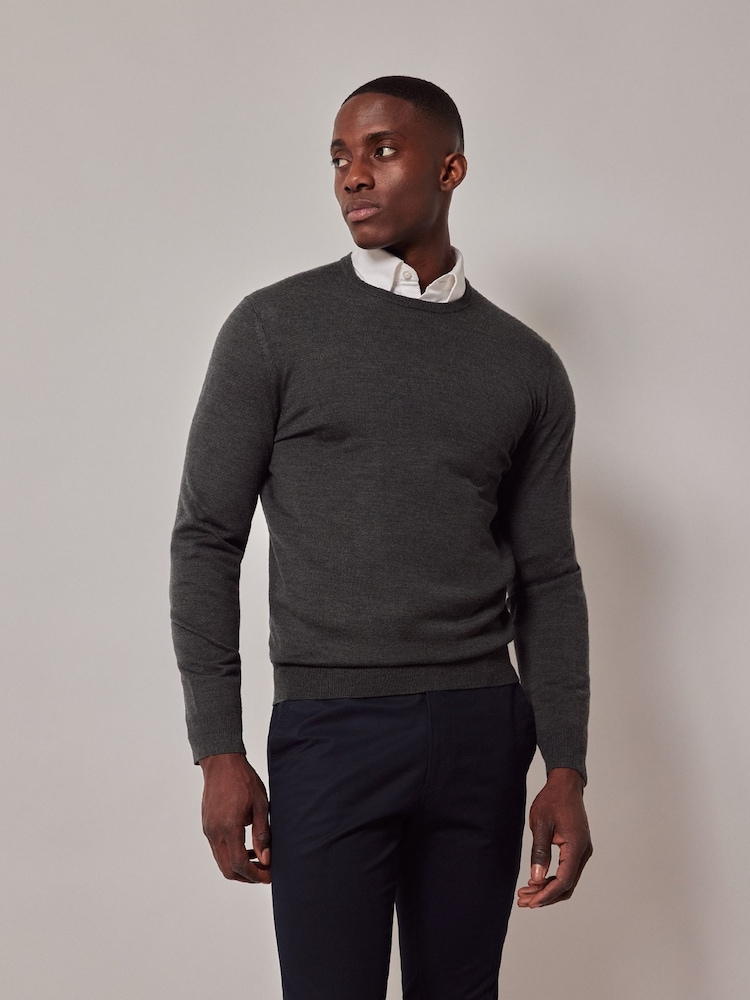 Hawes & Curtis Green Crew Neck Merino Jumper - Image 1 of 3