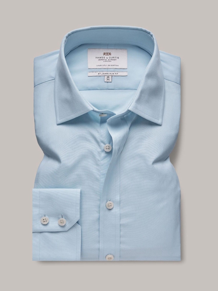 Hawes & Curtis Slim Blue Poplin 100% Cotton Shirt - Image 1 of 3
