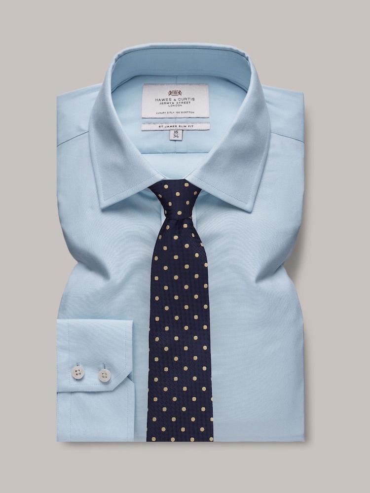 Hawes & Curtis Slim Blue Poplin 100% Cotton Shirt - Image 2 of 3