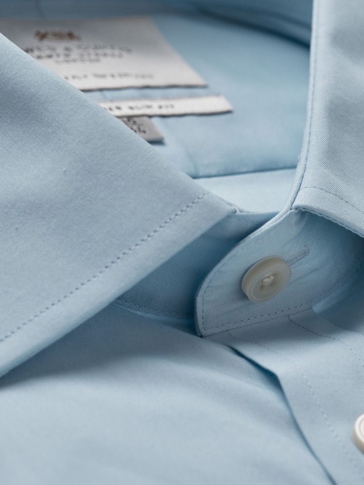 Hawes & Curtis Slim Blue Poplin 100% Cotton Shirt - Image 3 of 3