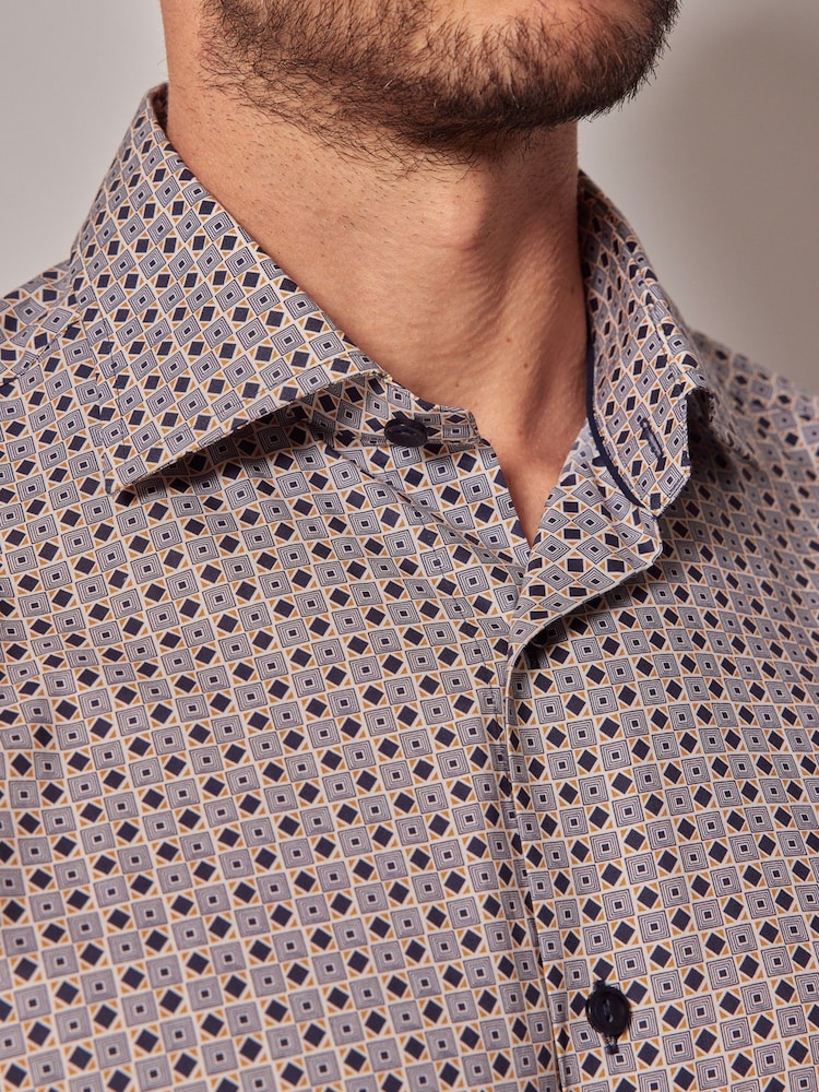 Hawes & Curtis Cream Square Box Geo 100% Cotton Shirt - Image 4 of 4