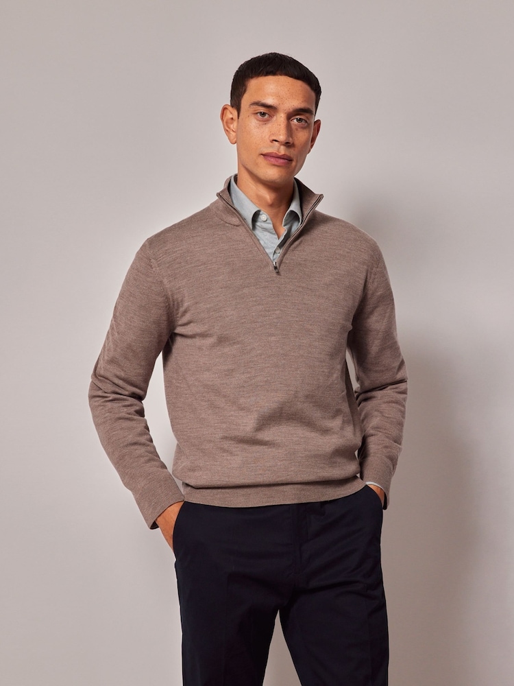 Hawes & Curtis Natural Merino 1/2 Zip Jumper - Image 1 of 3