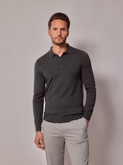 Hawes & Curtis Black Merino Polo Jumper - Image 1 of 3