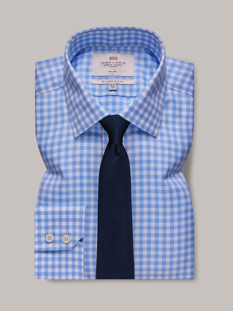 Hawes & Curtis Slim Blue Non-Iron Gingham Check 100% Cotton Shirt - Image 2 of 3