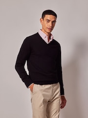 Hawes & Curtis V-Neck Merino Black Jumper - Image 1 of 3